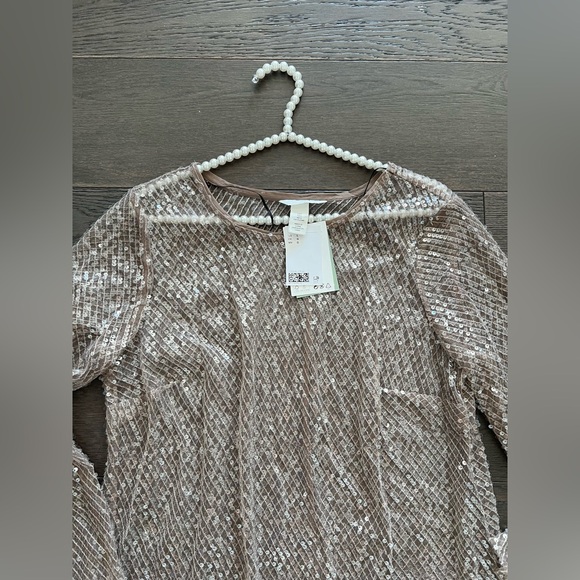 H&M Women’s sequin Beige Mesh dress Brand new Sz Large - Picture 7 of 15